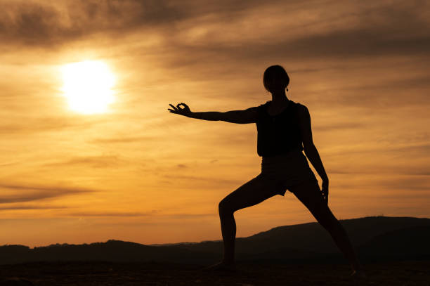 istock woman silhouette exercising at sunset 1316830602
