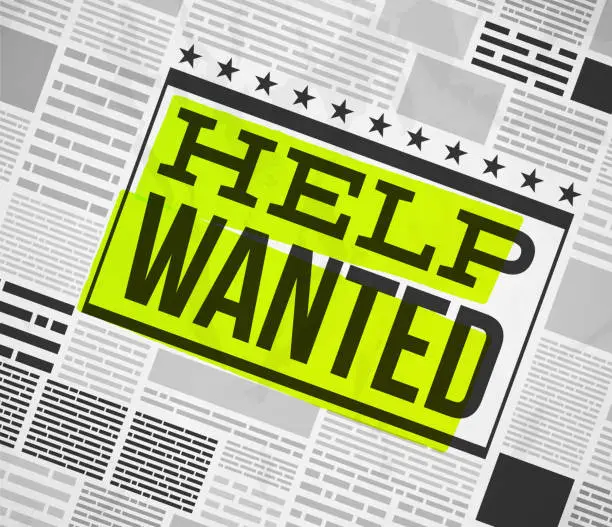 Vector illustration of Help Wanted Newspaper Highlighted Advertisement