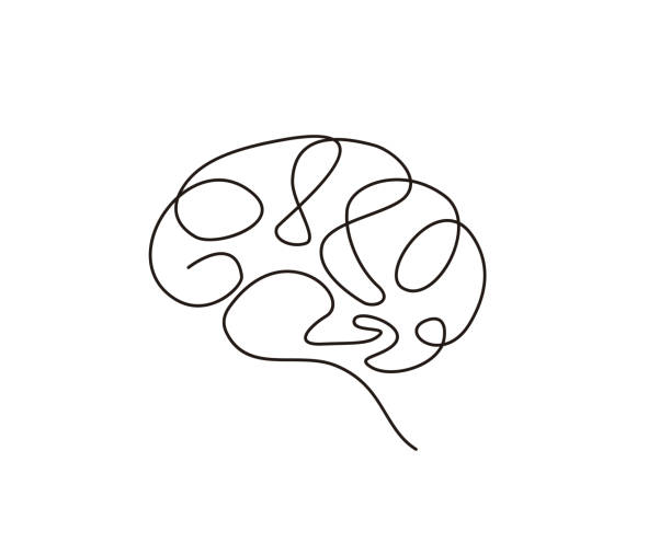 脳の連続1線画。人間の脳のモノリンデザイン。手描きのミニマリズムスタイル。 - 脳点のイラスト素材／クリップアート素材／マンガ素材／アイコン素材