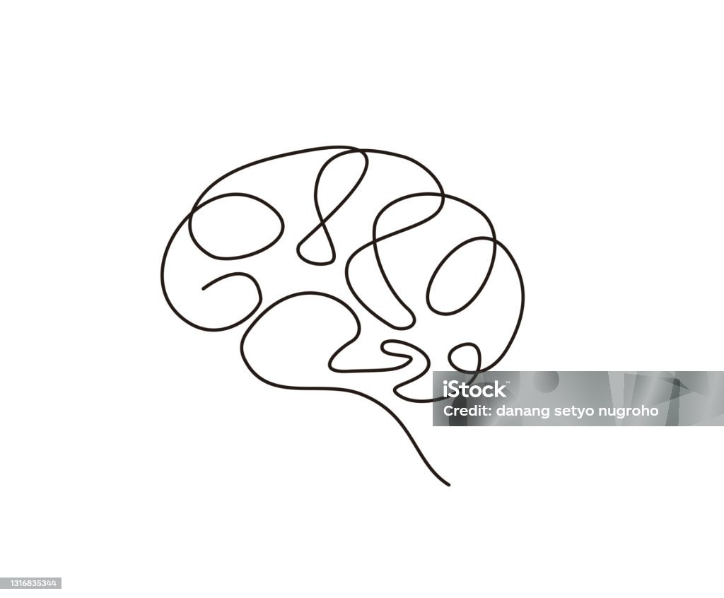 Continuous one line drawing of brain. Human brain monoline design. Hand drawn minimalism style. Line Art stock vector