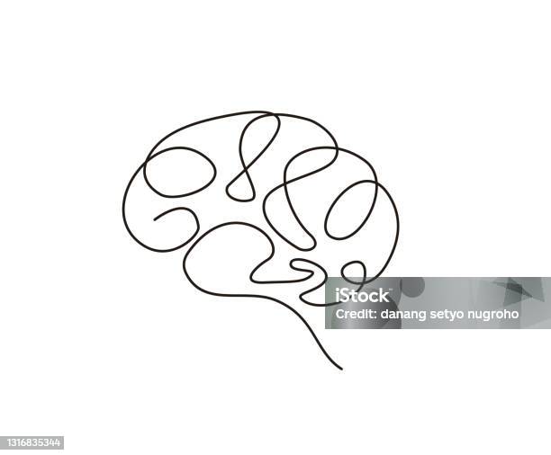 Continuous One Line Drawing Of Brain Human Brain Monoline Design Hand Drawn Minimalism Style Stock Illustration - Download Image Now