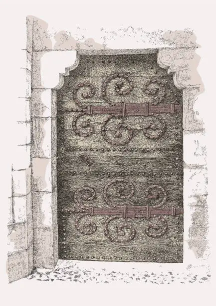 Vector illustration of Fortified ancient castle door