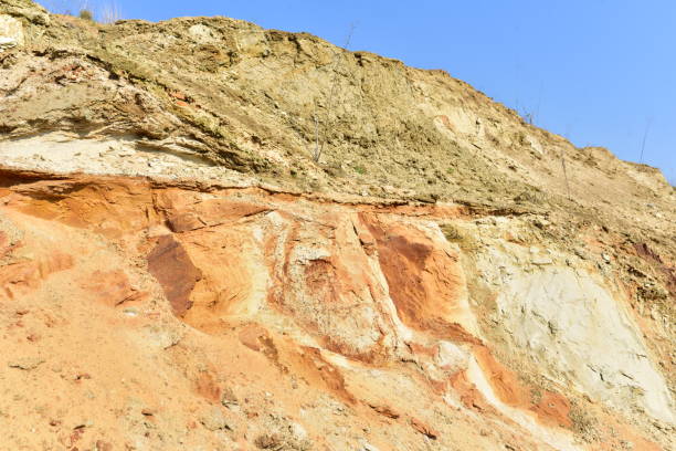 istock Land structure in open pit mining. Ground background in quarry. Rock texture during earthworks. Sand background and Earth's crust. 1316837145