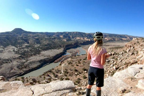 istock Female mountain biker relaxes on mountain ridge 1316838495