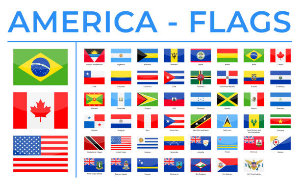 flagi świata - ameryka - północ, środkowa i południe - wektor prostokąt błyszczące ikony - mexico argentina stock illustrations