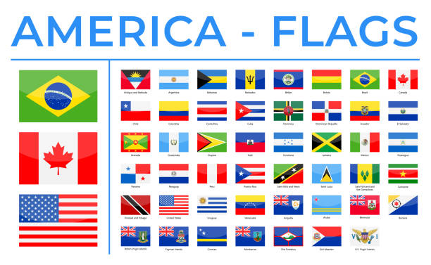 ilustrações, clipart, desenhos animados e ícones de bandeiras mundiais - américa - norte, central e sul - ícones brilhantes do retângulo do vetor - canadian flag north america usa flag