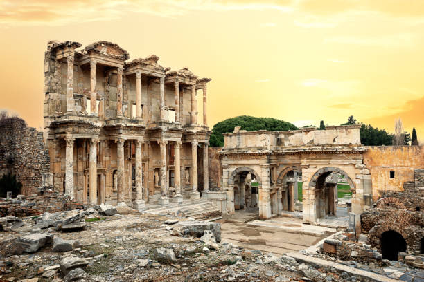 istock Library of Celsus in Ephesus under yellow sky 1316841475