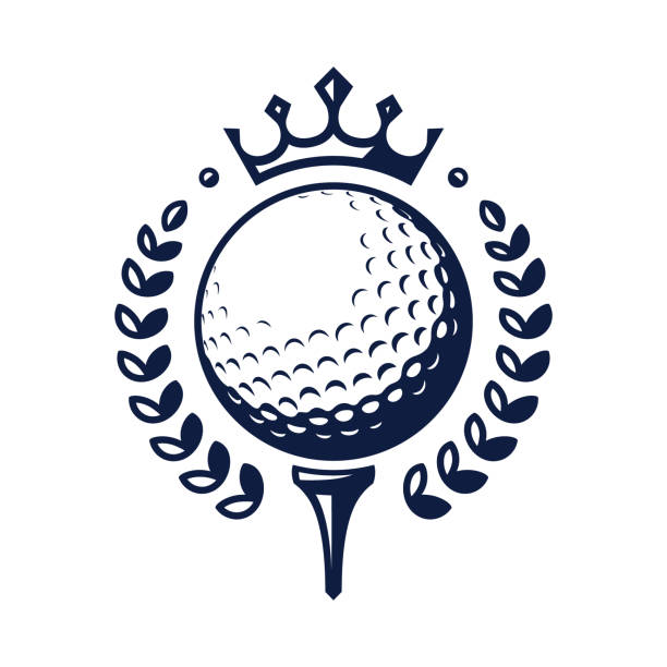 illustrations, cliparts, dessins animés et icônes de logo de vecteur de boule de golf. bille de golf sur le tee avec la couronne et la couronne. illustration vectorielle - golf ball
