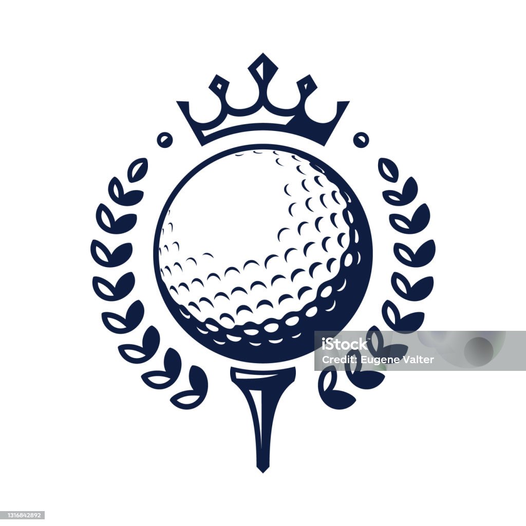 Golf ball vector logo. Golf ball on tee with wreath and crown. Vector illustration Golf ball vector logo. Golf ball on tee with wreath and crown. Vector illustration, isolated on a white background Golf Ball stock vector