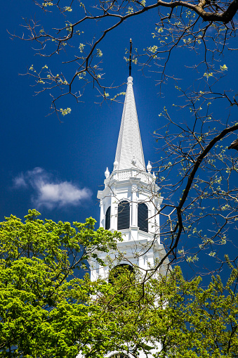 Norwalk, Connecticut, USA - May 6, 2021: First Congregational Church near Norwalk Green in nice spring day