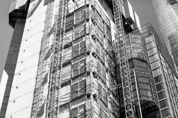 istock Black and white Construction of skyscraper, copy space 1316857151