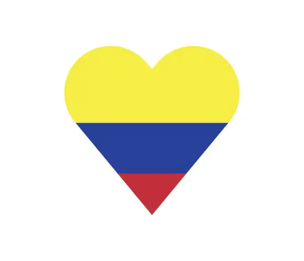 Vector illustration of Colombian flag heart-shape hand drawn logo template. Vector illustration.