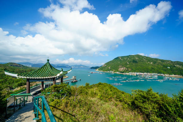 타이오어촌 홍콩이 내려다보이는 탑 - 란타우 �섬 뉴스 사진 이미지