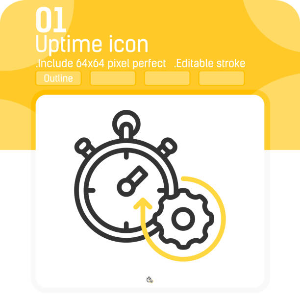 illustrazioni stock, clip art, cartoni animati e icone di tendenza di icona uptime con stile contorno isolato su sfondo bianco. illustrazione vettoriale semplice elemento lineare sottile tratto segno simbolo icona modello di design per web, ui, ux, sito web, app mobili e progetto - uptime