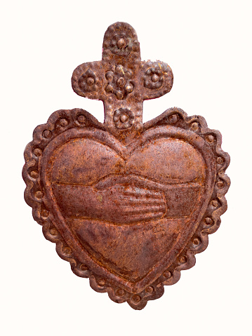 Antique Rusty Milagros Heart, White Background