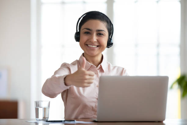 istock Happy confident call center operator showing like 1316877987