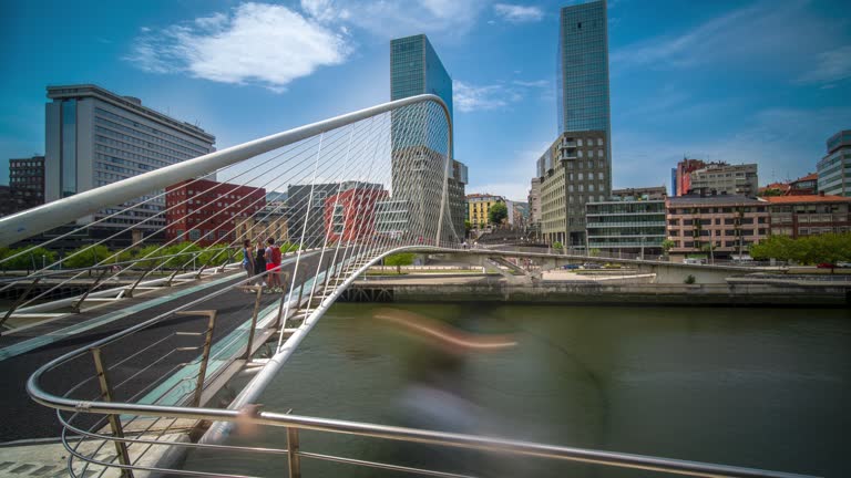 Bilbao Spain Basque Country timelapse Zubizuri bridge