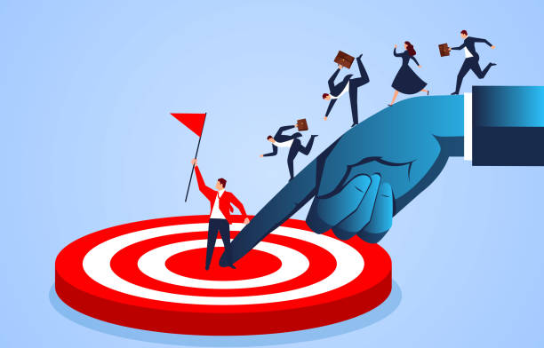istock Big hand helping businessman reach the target point, business cooperation concept illustration 1316882896