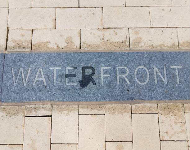 istock waterfront sign on tiles or bricks with water 1316882904