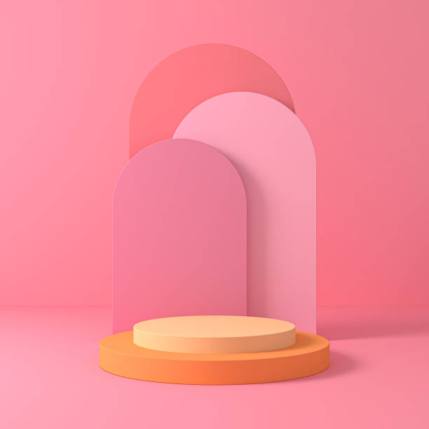 istock Abstract pastel pink geometric merchandise display backdrop There is a cylindrical platform. 3D Scene. 1316887291