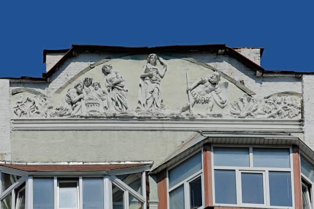Decorative panel with Hestia of old building in Kyiv Ukraine