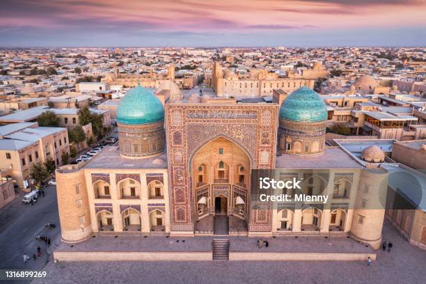 Miriarab Medressa Aerial Architecture Mir I Arab Madrasa Bukhara Uzbekistan Stock Photo - Download Image Now