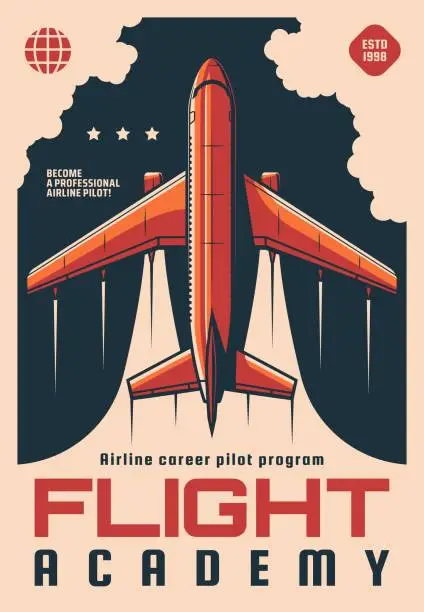 Vector illustration of Flight academy training program retro poster.