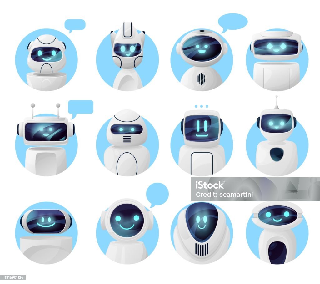 Chat Bot Icons Chatbot Robots With Message Bubble Stock