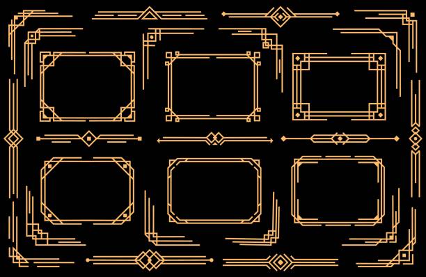 ilustrações de stock, clip art, desenhos animados e ícones de art deco vector elements borders, frames, dividers - art deco frame art deco