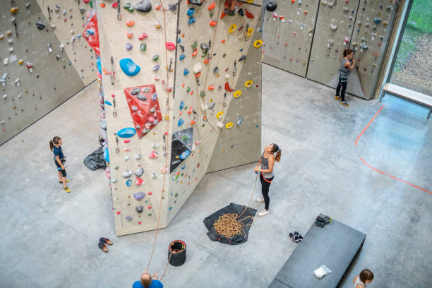 istock High Angle View of Pillar and Climbers in Modern Gym 1316903493
