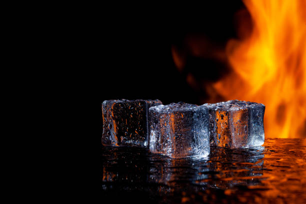 istock three ice cubes against the background of fire, fire and ice, place under the text 1316905635