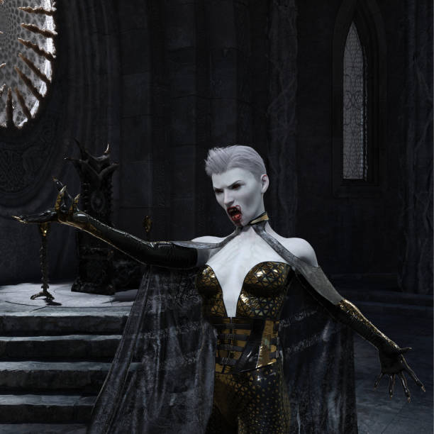 istock Vampire woman in a gothic castle 3d illustration 1316911684