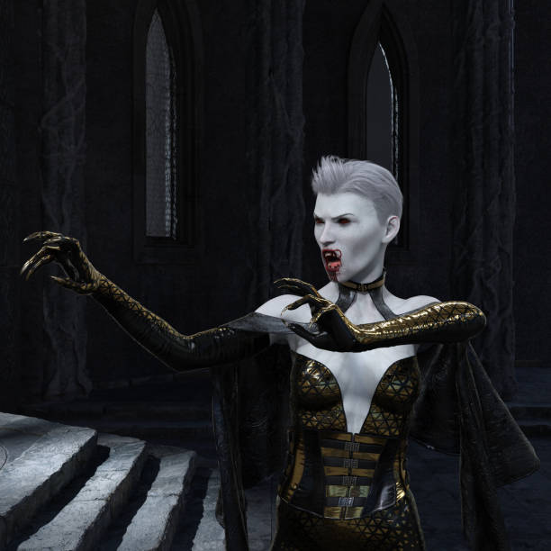 istock Vampire woman in a gothic castle 3d illustration 1316911698