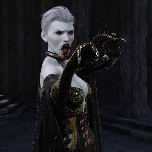 istock Vampire woman in a gothic castle 3d illustration 1316911707