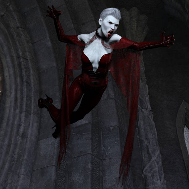 istock Vampire woman in a gothic castle 3d illustration 1316911711