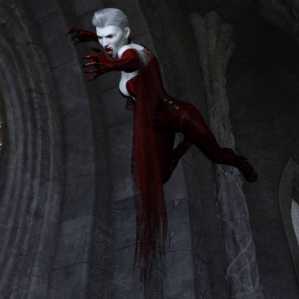 istock Vampire woman in a gothic castle 3d illustration 1316911713