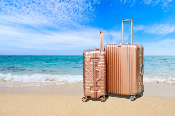 istock Travel suitcase on the beach by the sea. 1316914601