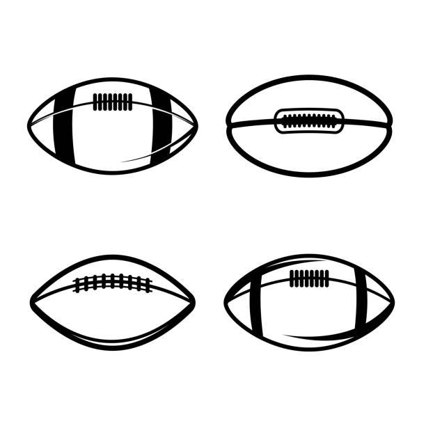 ilustrações de stock, clip art, desenhos animados e ícones de set of illustrations of rugby balls in vintage monochrome style. design element for label, sign, emblem, poster. vector illustration - bola