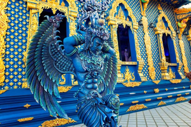 Wat Rong Suea Ten, the Blue Temple in Chiang Rai Statue chiang rai province stock pictures, royalty-free photos & images