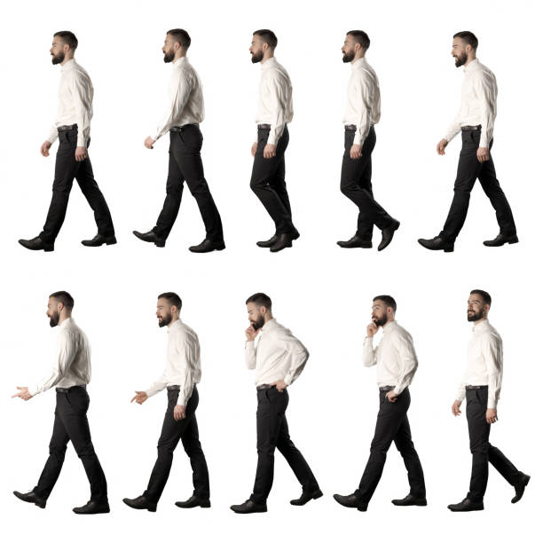 istock Collection of side view walking business man talking thinking and smiling. 1316917253
