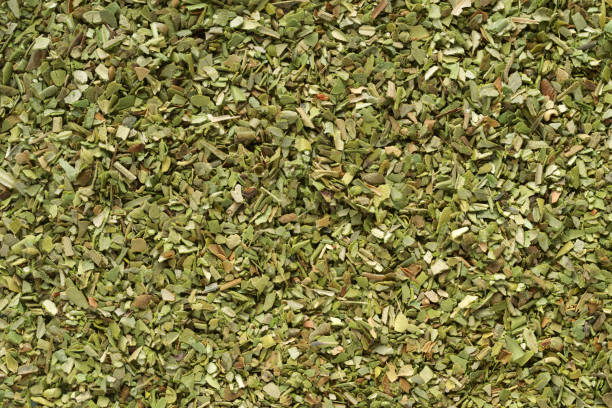 pile of dried green oregano texture or background. - oregano imagens e fotografias de stock