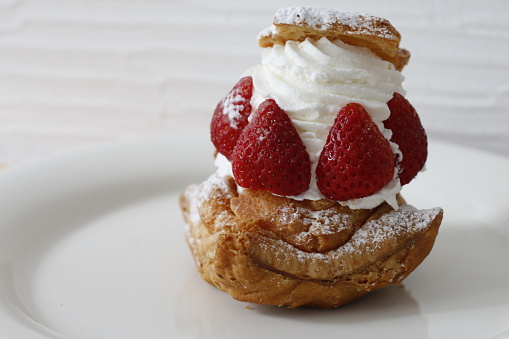 Strawberry Cream Puff on a plate