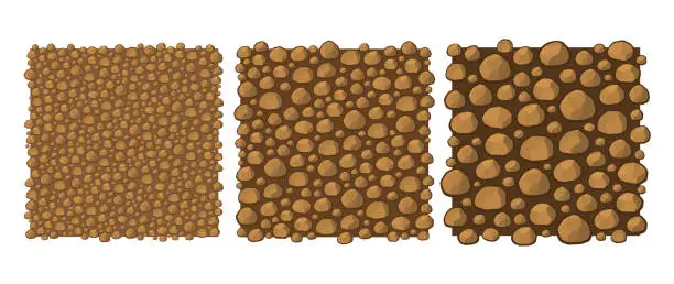 Vector illustration of Top ground layer earth with stones, top view.
