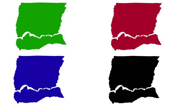 sylwetka z zygiętowej mapy miasta w sinegal - dakar region stock illustrations