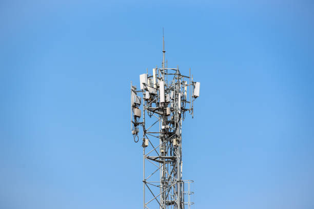 istock Telecommunication tower of 4G and 5G cellular for support IOT.  Wireless connection system equipment with radio modules and antenna with clear sky background. 1316926465