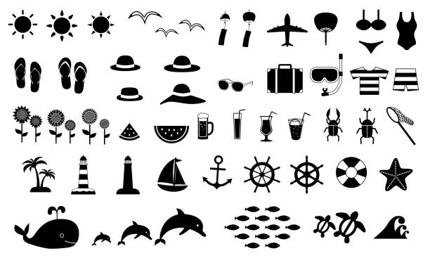 иллюстрация летнего набора значков элементов - яссы stock illustrations