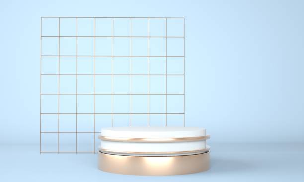 istock 3d rendering studio with geometric shapes, podium on the floor. Platforms for product presentation, mock up background. 1316927775