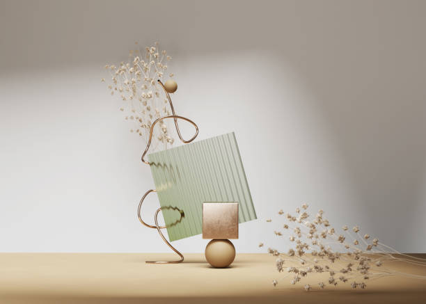 Social media or online shop banner for product promotion exhibición de podio de fondo 3d, vidrio verde abstracto beige y planta seca levitando. naturaleza, pedestal de verano desnudo para la presentación del producto. soporte cosmético y de moda de belleza. renderizado 3d de estudio con sombra