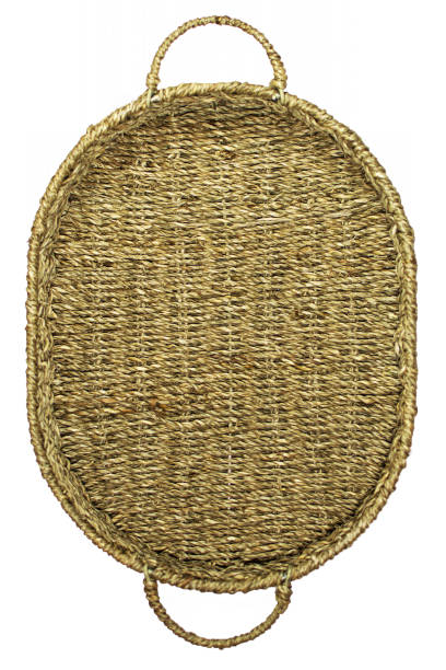 istock Wicker brown oval basket with handles isolated on a white background. 1316938953