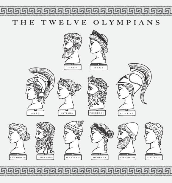 двенадцать олимпийцев - roman god stock illustrations